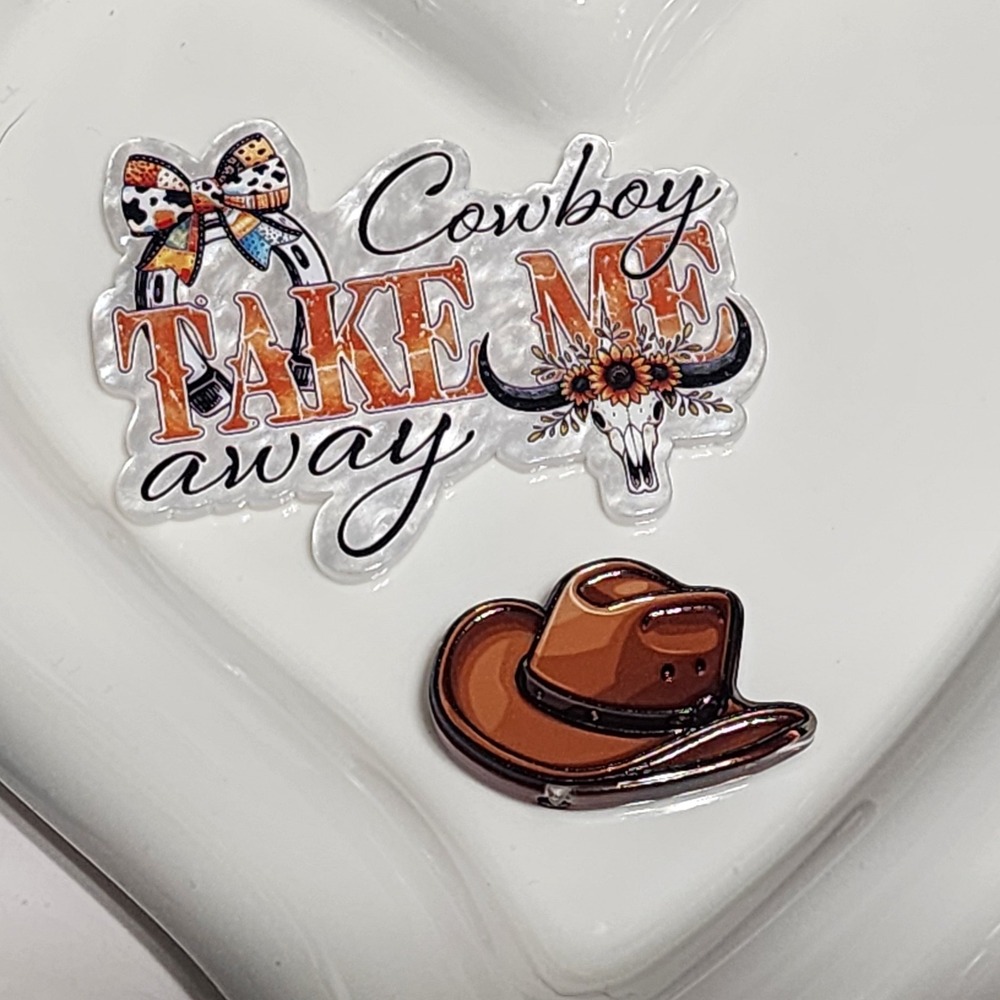 Cowboy Take Me Away Flatback Focal Bead Keychain Beaded Pen Cowboy